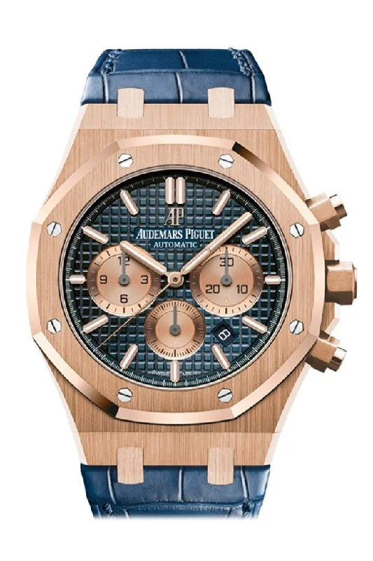 Audemars Piguet Royal Oak 41 Rose Gold Blue Dial Blue Leather Strap 26331OR.OO.D315CR.01 DCM