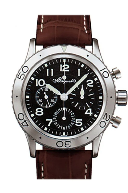 Breguet Type XX Aeronavale Automatic Chronograph Black Dial Brown Leather Men's Watch 3800ST929W6