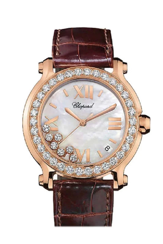 Chopard Happy Sport Quartz Rose Gold Diamond Bezel Mother of Pearl Dial 277473/5002