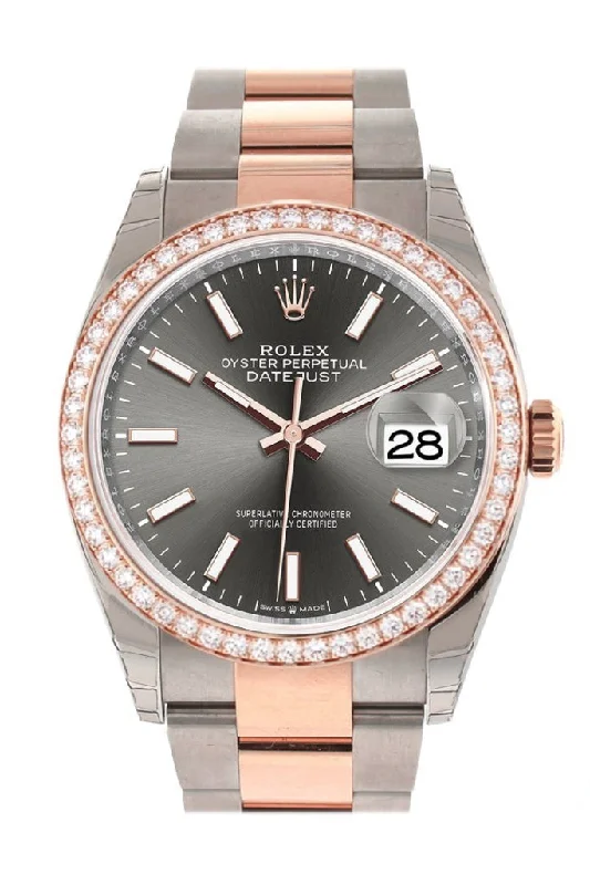 Custom Diamond Bezel Rolex Datejust 36 Dark rhodium Dial Rose Gold Two Tone Watch 126201