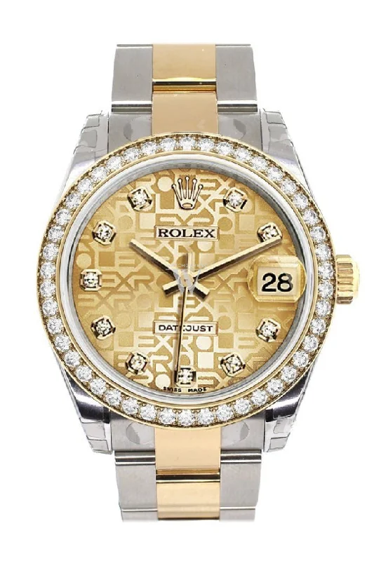 Custom Diamond Bezel Rolex Datejust 31 Champagne Jubilee Diamond Dial  Ladies Watch Two Tone 18K Gold 178243 Pre-owned