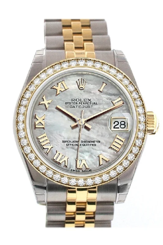 Custom Diamond Bezel Rolex Datejust 31 Mother of Pearl Diamonds Dial Two Tone 18K Gold Jubilee Ladies Watch 178243 Pre-owned