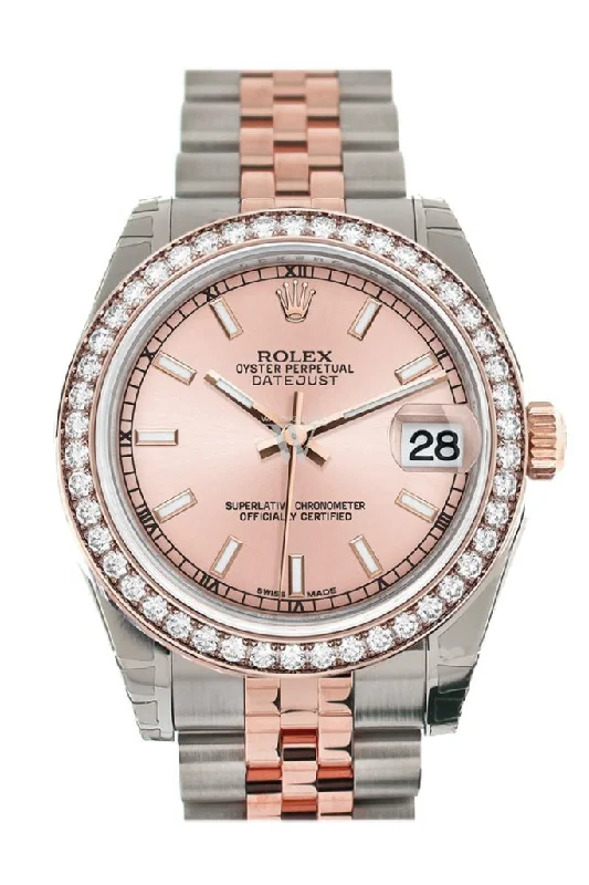 Custom Diamond Bezel Rolex Datejust 31 Pink Dial 18K Rose Gold Two Tone Jubilee Ladies Watch 178241 Pre-owned