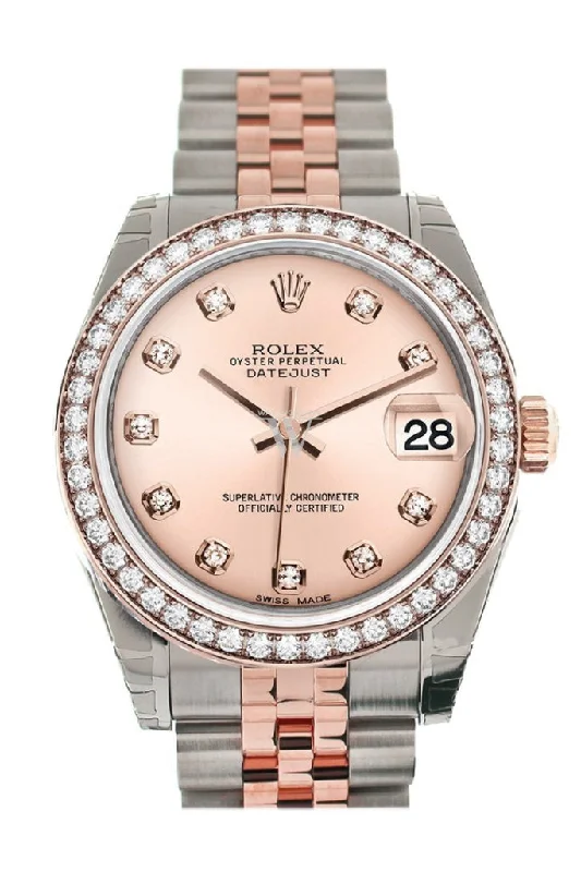 Custom Diamond Bezel Rolex Datejust 31 Pink Diamond Dial 18K Rose Gold Two Tone Jubilee Ladies Watch 178241 Pre-owned