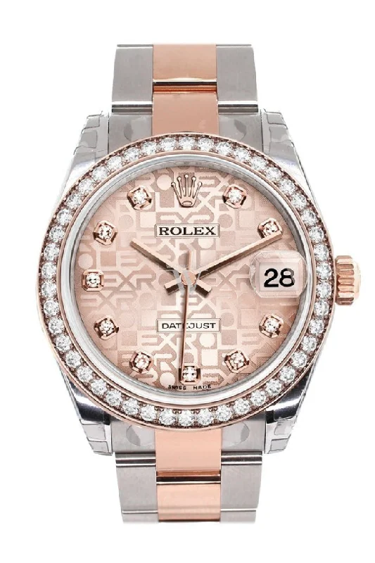 Custom Diamond Bezel Rolex Datejust 31 Pink Jubilee Diamond Dial 18K Rose Gold Two Tone Ladies Watch 178241 Pre-owned