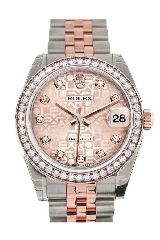 Custom Diamond Bezel Rolex Datejust 31 Pink Jubilee Diamond Dial 18K Rose Gold Two Tone Ladies Watch 178241 Pre-owned