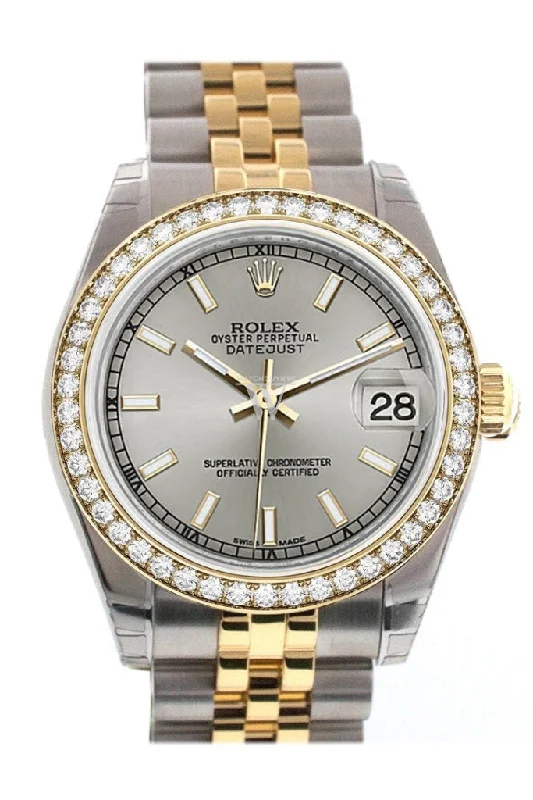 Custom Diamond Bezel Rolex Datejust 31 Silver Dial Two Tone 18K Gold Jubilee Ladies Watch 178243 Pre-owned