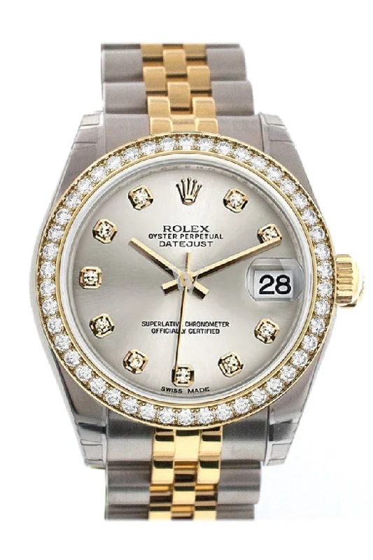 Custom Diamond Bezel Rolex Datejust 31 Silver Diamond Dial Two Tone 18K Gold Jubilee Ladies Watch 178243 Pre-owned