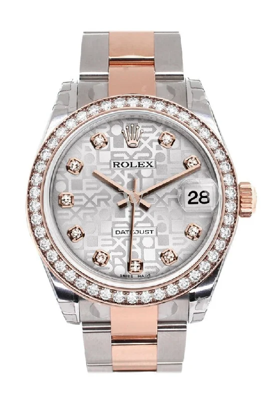 Custom Diamond Bezel Rolex Datejust 31 Silver Jubilee Diamond Dial 18K Rose Gold Two Tone Ladies Watch 178241 Pre-owned