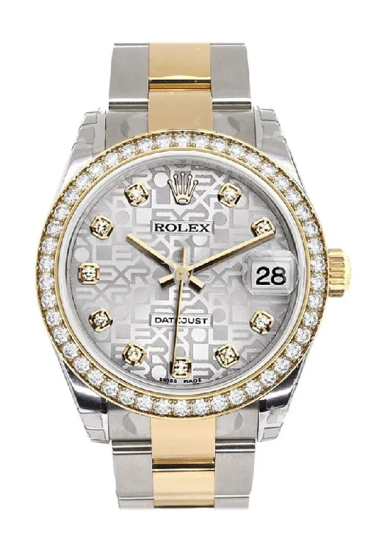 Custom Diamond Bezel Rolex Datejust 31 Silver Jubilee Diamond Dial  Ladies Watch Two Tone 18K Gold 178243 Pre-owned