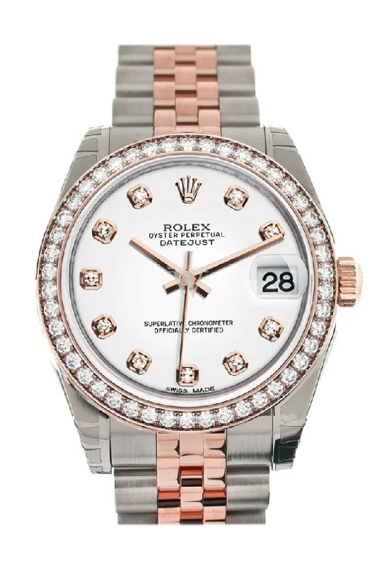 Custom Diamond Bezel Rolex Datejust 31 White Diamond Dial 18K Rose Gold Two Tone Jubilee Ladies Watch 178241 Pre-owned