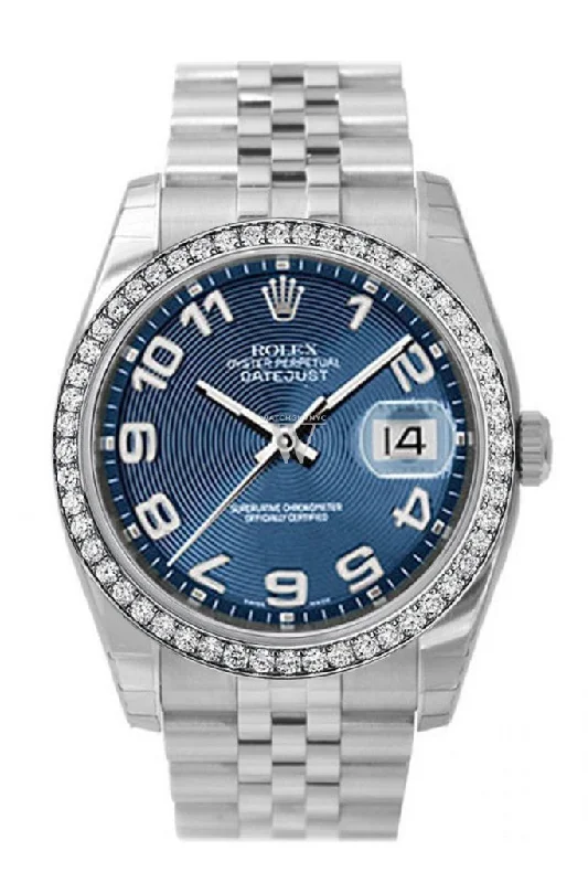 Custom Diamond Bezel Rolex Datejust 36 Blue Concentric Dial Stainless Steel Jubilee Men's Watch 116200 Pre-owned