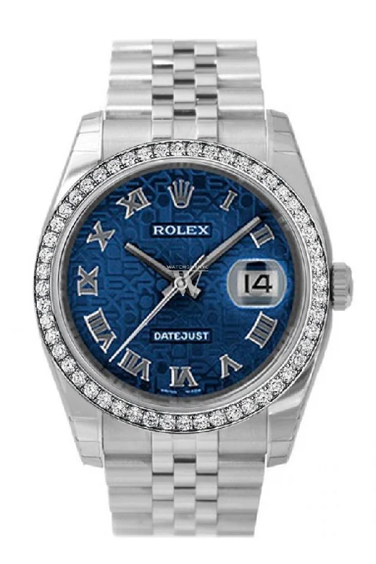 Custom Diamond Bezel Rolex Datejust 36 Blue Jubilee Dial Stainless Steel Jubilee Men's Watch 116200 Pre-owned