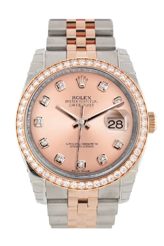 Custom Diamond Bezel Rolex Datejust 36 Pink Diamond Dial Jubilee Rose Gold Two Tone Watch 116201 116231 Pre-owned