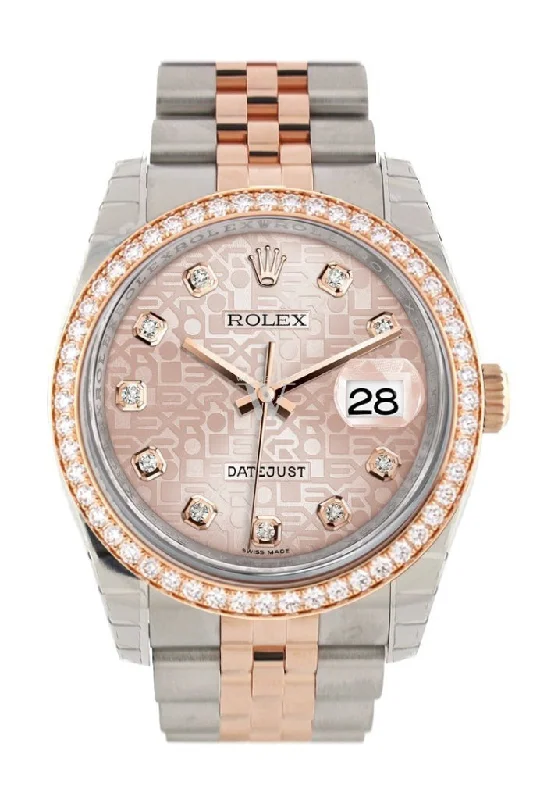 Custom Diamond Bezel Rolex Datejust 36 Pink Jubilee Diamond Dial Jubilee Rose Gold Two Tone Watch 116201 116231 Pre-owned