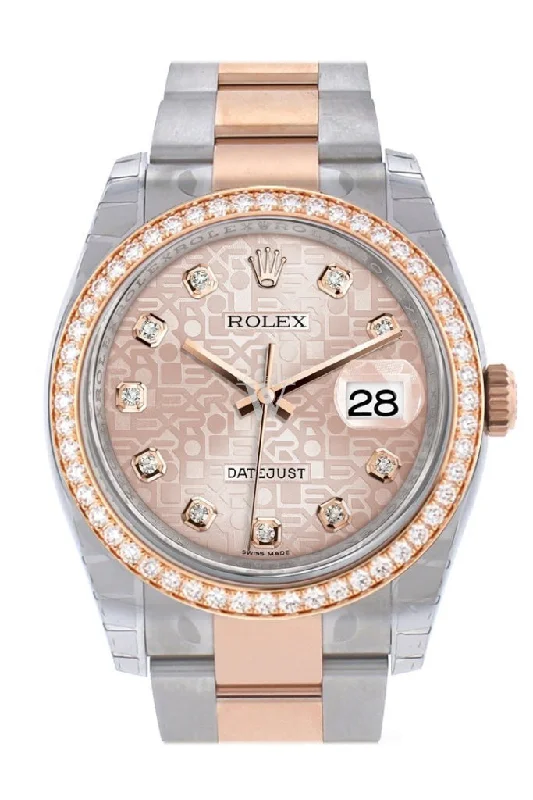 Custom Diamond Bezel Rolex Datejust 36 Pink Jubilee Diamond Dial Rose Gold Two Tone Watch 116201 116231 Pre-owned