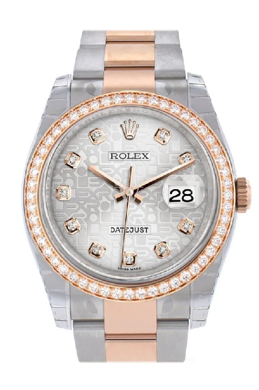 Custom Diamond Bezel Rolex Datejust 36 Silver Diamond Rose Gold Two Tone Watch 116201 116231 Pre-owned