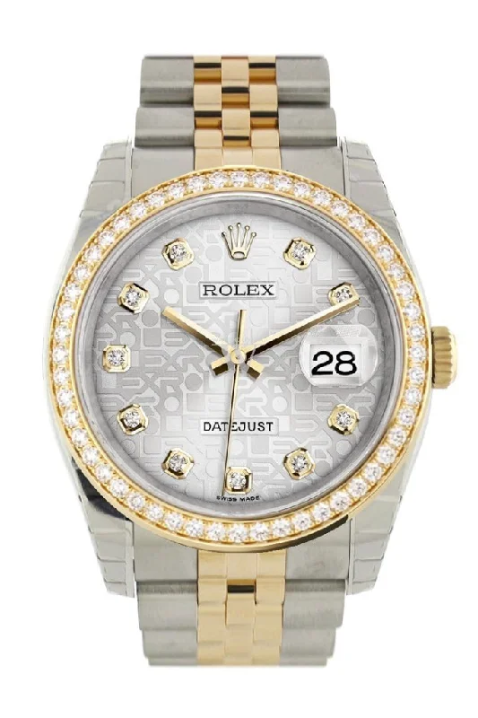 Custom Diamond Bezel Rolex Datejust 36 Silver Jubilee diamonds Dial Jubilee Yellow Gold Two Tone Watch 116203 116233 Pre-owned