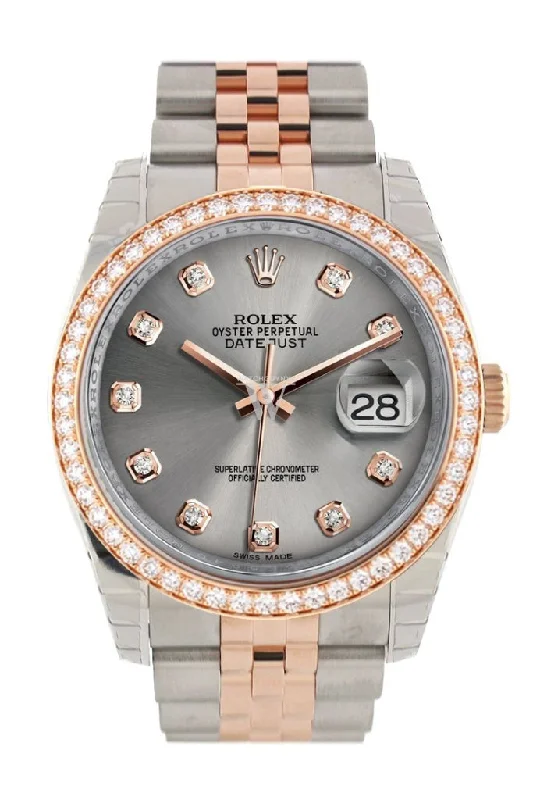 Custom Diamond Bezel Rolex Datejust 36 Steel Jubilee Design Diamonds Dial Jubilee Rose Gold Two Tone Watch 116201 116231 Pre-owned