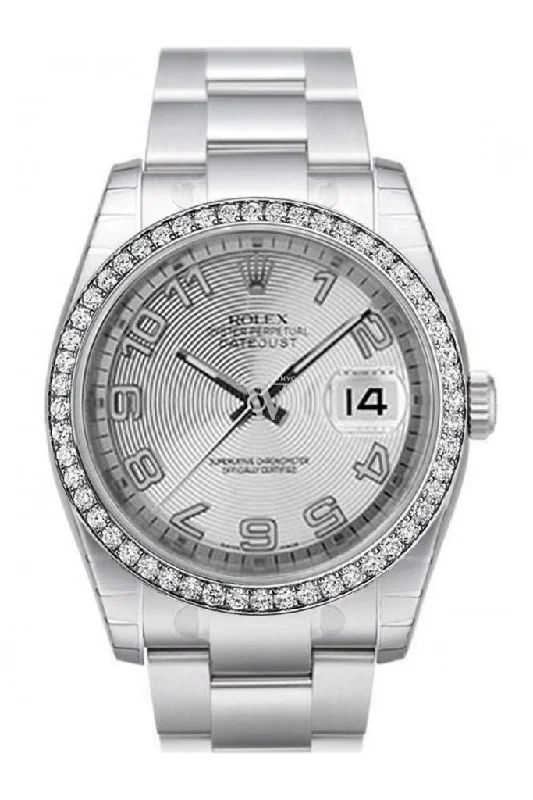 Custom Diamond Bezel Rolex Datejust 36 Steel Silver Dial Stainless Steel Oyster Men's Watch 116200 Pre-owned