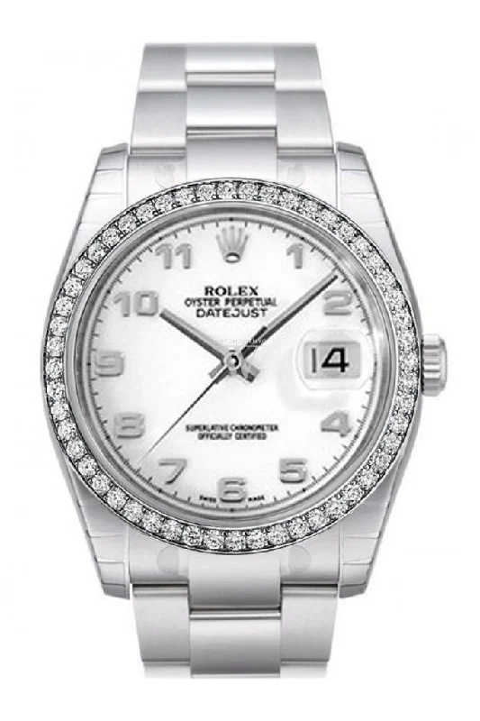 Custom Diamond Bezel Rolex Datejust 36 White Arab Dial Stainless Steel Jubilee Men's Watch 116200 Pre-owned