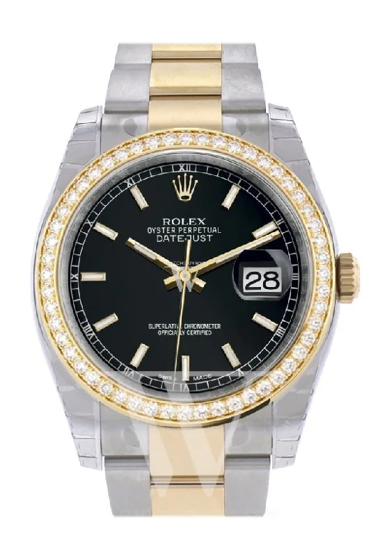 Custom Diamond Bezel Rolex Datejust 36 White mother-of-pearl diamonds Dial Jubilee Yellow Gold Two Tone Watch 116203 Pre-owned