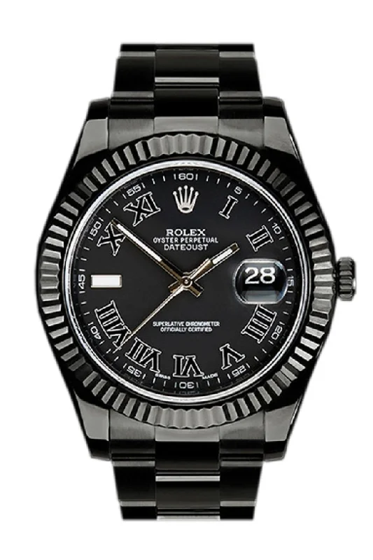 Rolex Black-pvd Datejust Black Dial Stainless Steel Black Boc Coating Men's Watch 116333 116334 Pre-owned