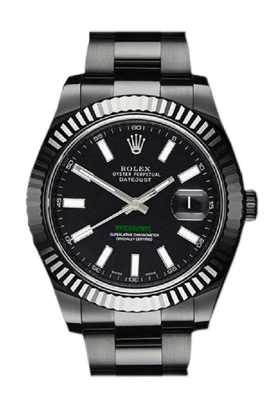 Rolex Black-pvd Datejust Black Dial Stainless Steel Black Boc Coating Oyster Men's Watch 116334 Pre-owned