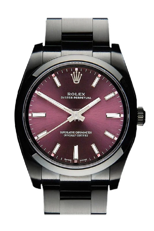 Rolex Black-pvd Oyster Perpetual Purple Dial Stainless Steel Black Boc Coating Oyster Men's Watch