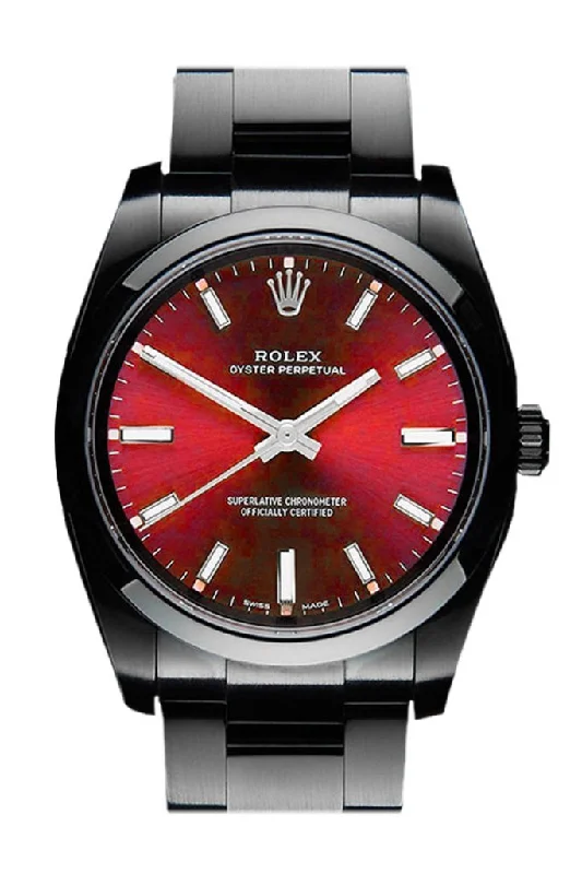 Rolex Black-pvd Oyster Perpetual Red Dial Stainless Steel Black Boc Coating Oyster Men's Watch 114300