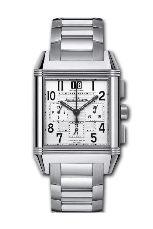 JAEGER JLC Reverso Squadra GMT Steel Silver Dial Watch 7018120