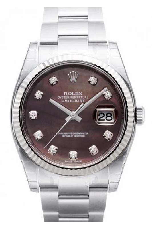 Rolex Datejust 36 Black Mother of Pearl Diamond Dial Steel and 18k Gold Ladies Watch 116234 Pre-owned