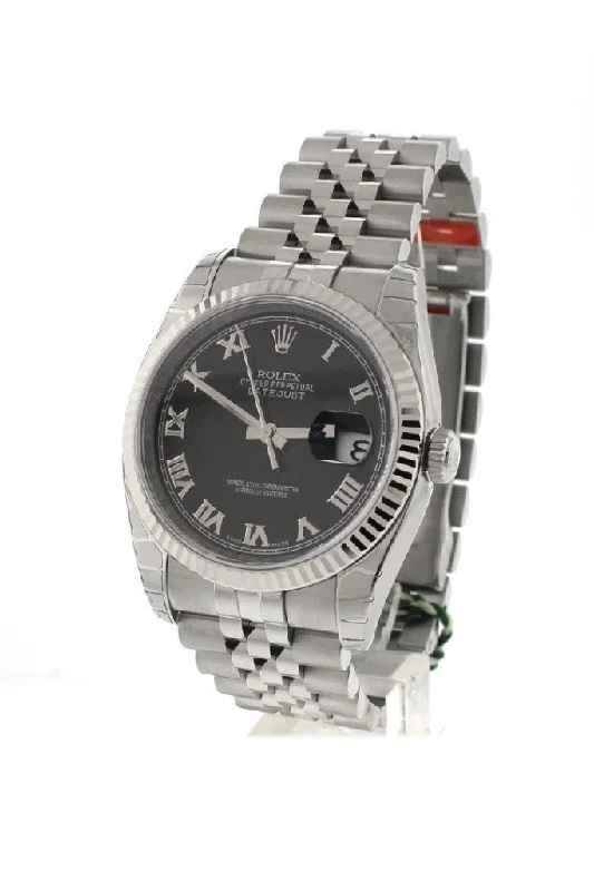 ROLEX Datejust 36 Black Roman Dial Fluted Bezel Jubilee Men's Watch 116234 Pre-owned