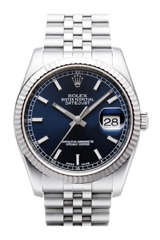 Rolex Datejust 36 Blue Dial 18k White Gold Fluted Bezel Stainless Steel Jubilee Watch 116234 Pre-owned