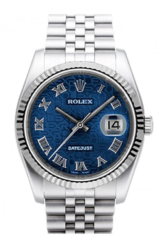 Rolex Datejust 36 Blue Jubilee Dial 18k White Gold Fluted Bezel Stainless Steel Jubilee Watch 116234 Pre-owned