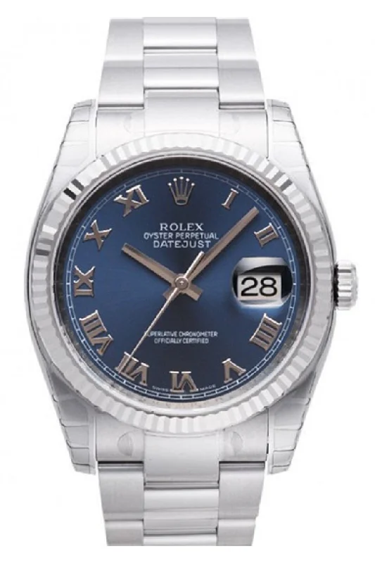 Rolex Datejust 36 Blue Roman Dial Gold Bezel Steel and 18k Gold Men’s Watch 116234 Pre-owned