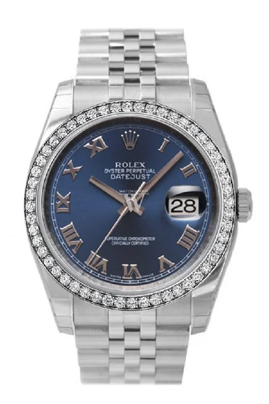 Custom Rolex Datejust 36 Blue Roman Dial Stainless Steel Jubilee Men's Watch 116200 Pre-owned