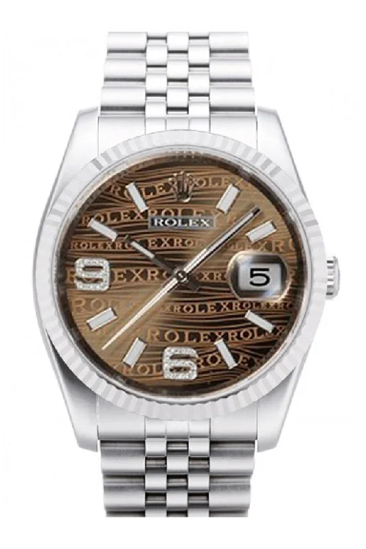 Rolex Datejust 36 Bronze Waves Oyster Dial 18k White Gold Fluted Bezel Stainless Steel Jubilee Watch 116234 Pre-owned