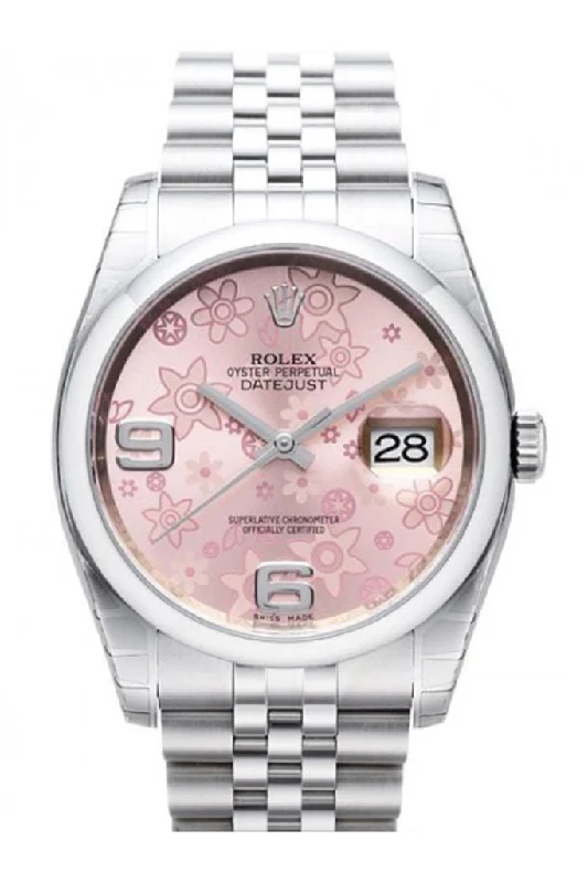 Rolex Datejust 36 Pink Floral Dial Stainless Steel Jubilee Automatic Ladies Watch 116200 Pre-owned