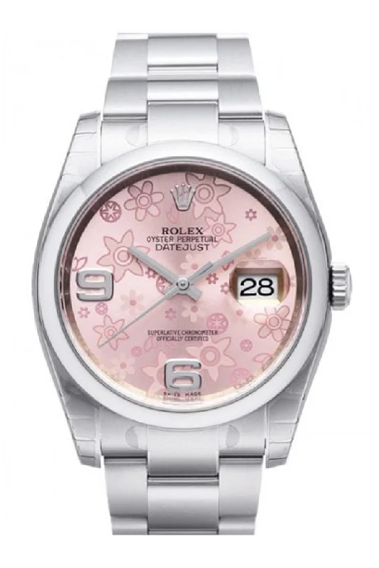 Rolex Datejust 36 Pink Floral Dial Stainless Steel Oyster Automatic Ladies Watch 116200 Pre-owned