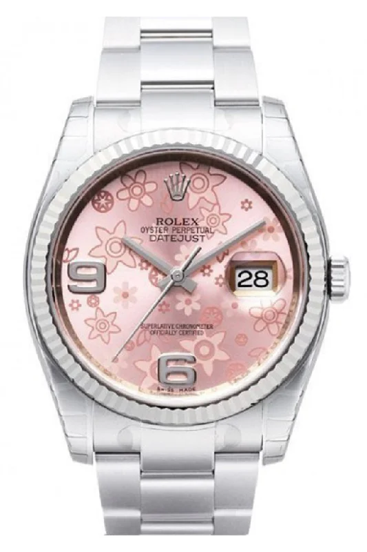 Rolex Datejust 36 Pink Floral Dial Steel and 18k Gold Ladies Watch 116234 Pre-owned