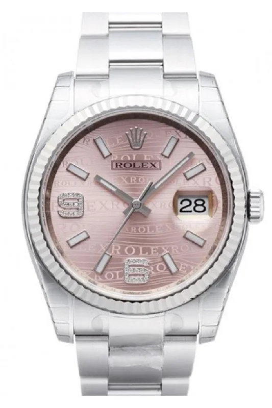 Rolex Datejust 36 Pink Waves Diamond Dial Steel and 18k Gold Ladies Watch 116234 Pre-owned