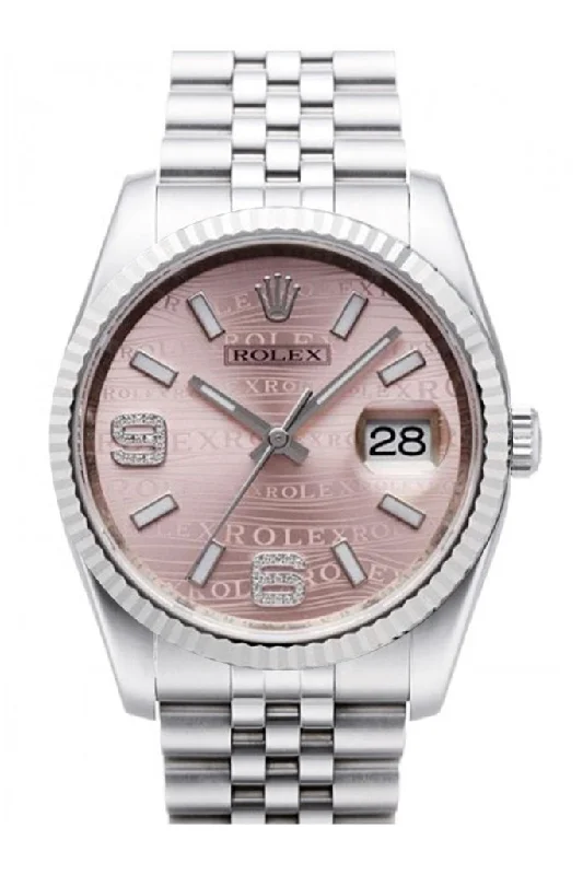 Rolex Datejust 36 Pink Waves Oyster Dial 18k White Gold Fluted Bezel Stainless Steel Jubilee Watch 116234 Pre-owned