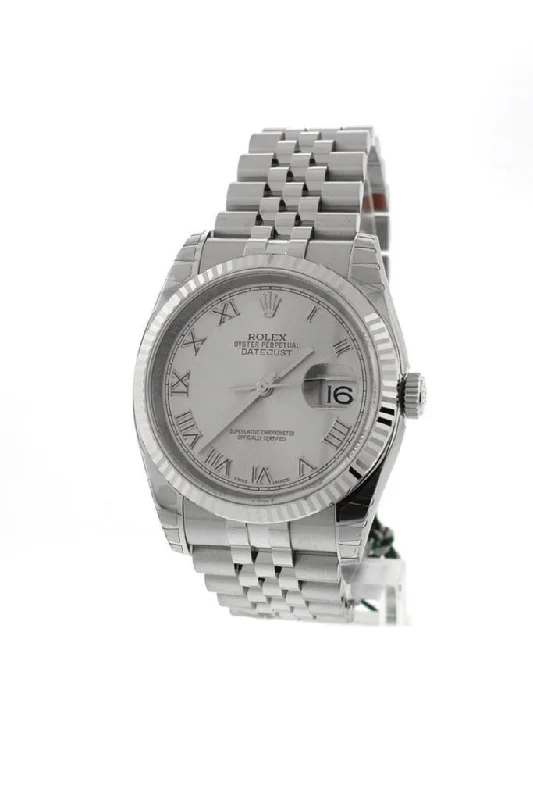 Rolex Datejust 36 Rhodium Roman Dial 18k White Gold Fluted Jubilee Unisex Watch 116234 Pre-owned