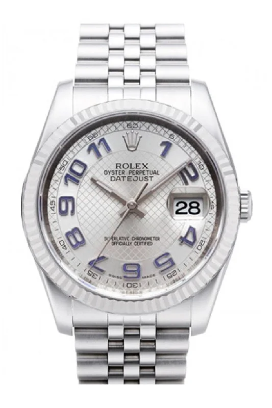 Rolex Datejust 36 Silver Concentric Dial 18k White Gold Fluted Bezel Jubilee Watch 116234 Pre-owned