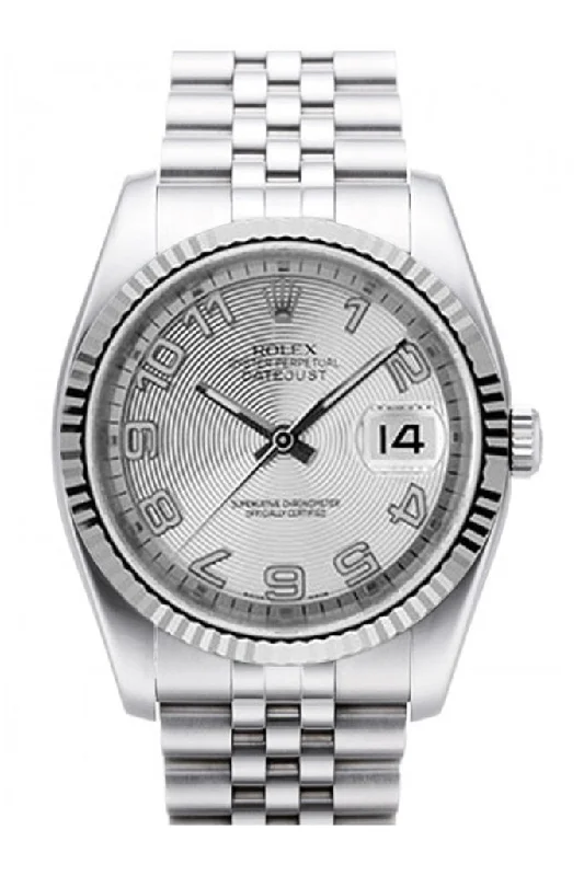 Rolex Datejust 36 Silver Concentric Dial 18k White Gold Fluted Bezel Stainless Steel Jubilee Watch 116234 Pre-owned