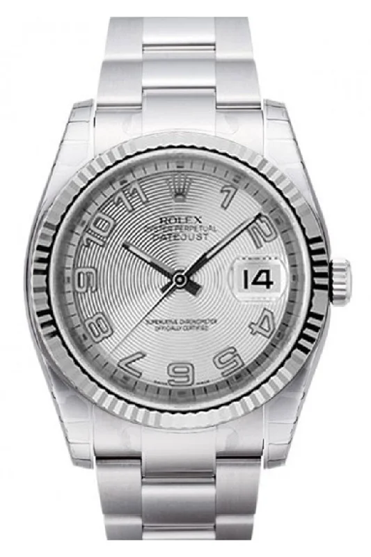 Rolex Datejust 36 Silver Concentric Dial 18k White Gold Fluted Bezel Stainless Steel Oyster Watch 116234 Pre-owned