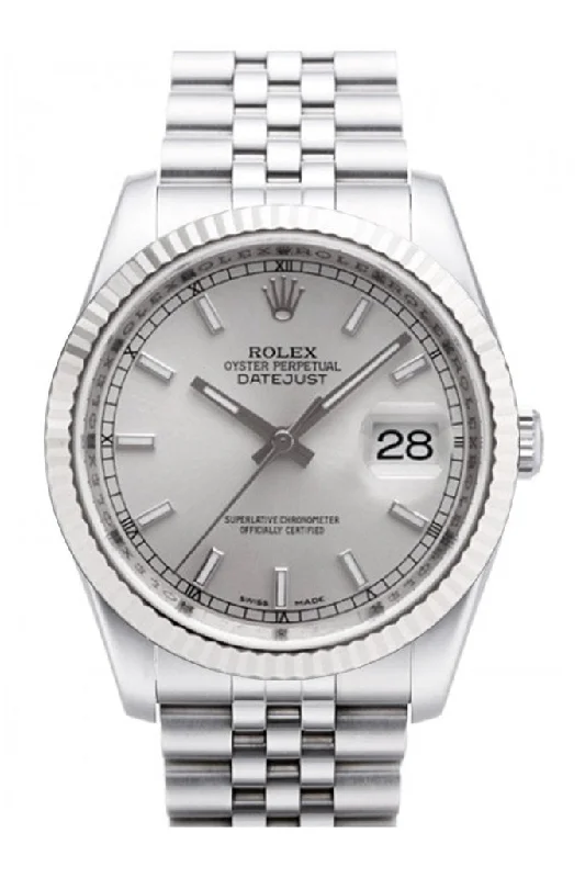 Rolex Datejust 36 Silver Dial 18k White Gold Fluted Bezel Stainless Steel Jubilee Watch 116234 Pre-owned