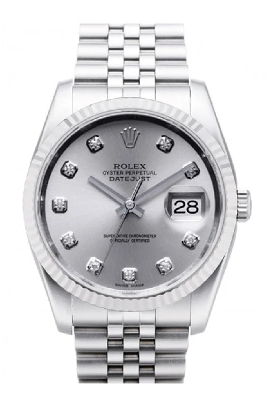 Rolex Datejust 36 Silver Dial 18k White Gold Fluted Bezel Stainless Steel Jubilee Watch 116234 Pre-owned