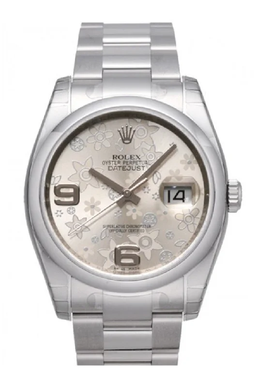 Rolex Datejust 36 Silver Floral Dial Stainless Steel Automatic Ladies Watch 116200 Pre-owned